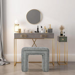 Load image into Gallery viewer, Veluxe Gray U-Shaped Velvet Gray Ottoman, Plush Upholstered Vanity Stool and Footrest with Wood Legs, Stylish Extra Seating for Living Room, Bedroom, or Entryway, Fully Assembled
