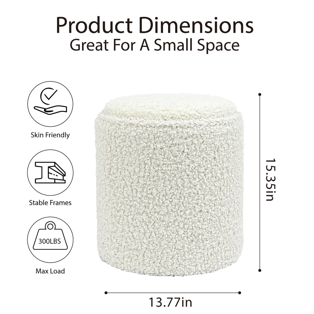 White Sherpa Round Ottoman With Storage #100127