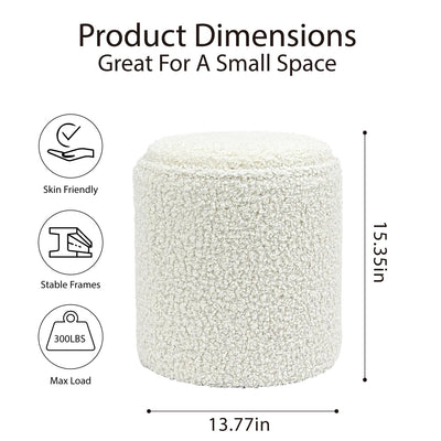 White Sherpa Round Ottoman With Storage #100127