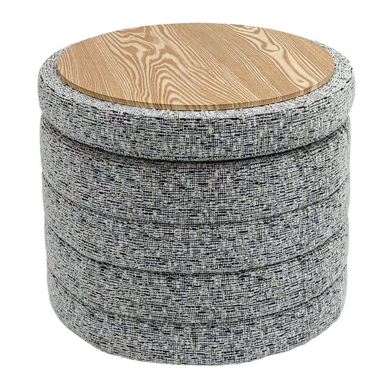 Beige Chenille Round Ottoman With Storage 