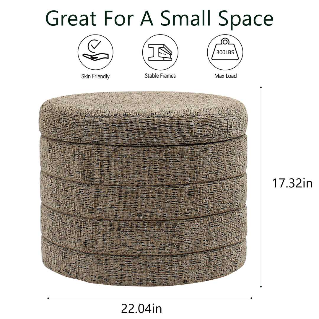 Taupe Chenille Round Ottoman With Storage #100137