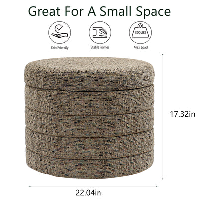 Taupe Chenille Round Ottoman With Storage #100137