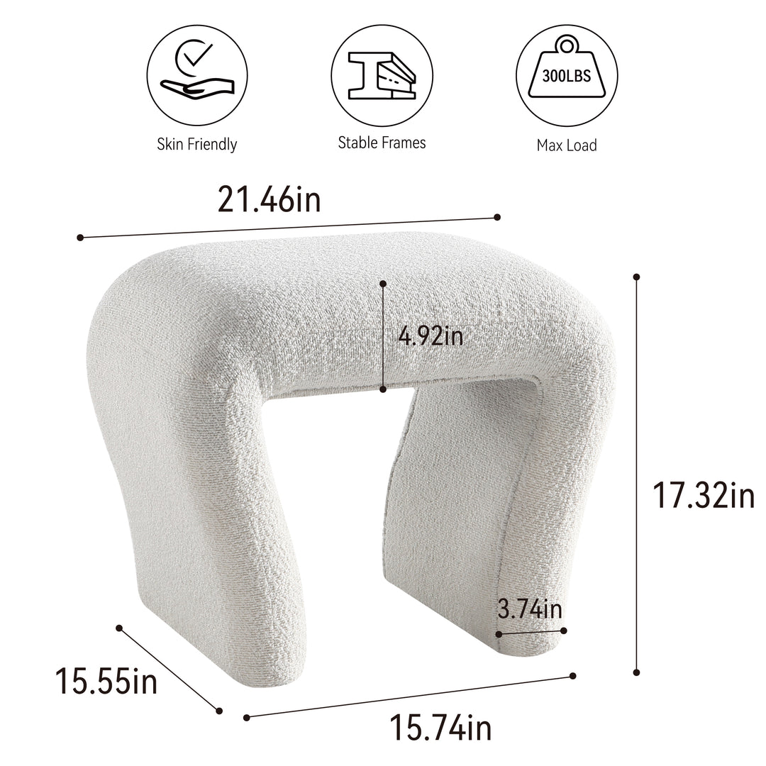 White Curved Boucle Ottoman