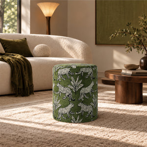 The Leopard Jacquard Ottoman ( Olive Green Jacquared ) Get Set Style Furniture