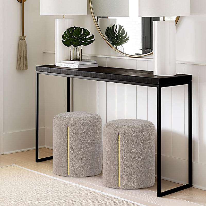 Taupe Round Ottoman with Band 