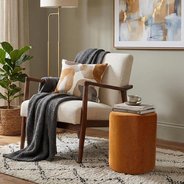 Paulo 2 in 1 Removeable Velvet Round Ottoman ( Honey Ginger / White ) Get Set Style Furniture
