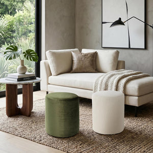 Paulo 2 in 1 Removeable Velvet Round Ottoman ( Green / White ) Get Set Style Furniture