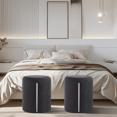 Black Linen Round Ottoman with Band #100116