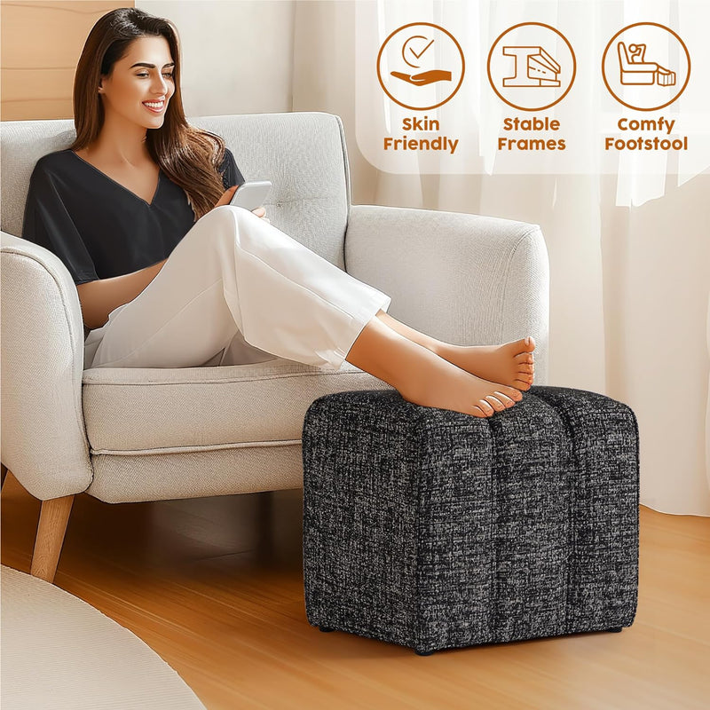 Black Linen Rectangle Ottoman 
