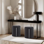 Load image into Gallery viewer, Black Linen Round Ottoman with Band #100116
