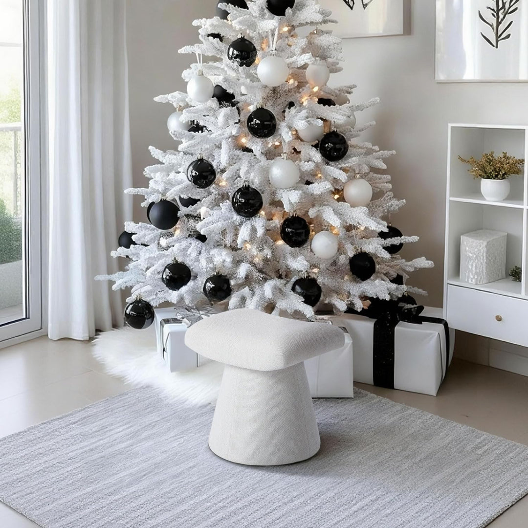 Pringle's  Saddle-shaped Ottoman, Elegant Curved Accent Stool with Plush Upholstered Seat, Chic Footrest & Stylish Statement Piece for Living Room, Bedroom, or Lounge Spaces (Snow White)