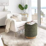 Load image into Gallery viewer, Wooden Base Storage Ottoman: Olive Boucle #100106
