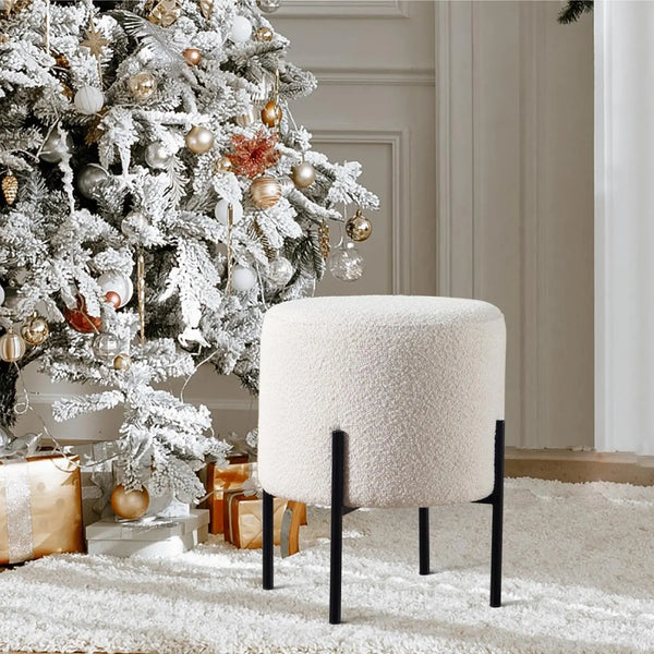 Linen Round Stool with Black Metal Legs Get Set Style Furniture