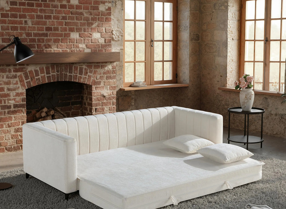 Luxora 84.6" Convertible Sleeper Sofa Bed, 2-in-1 Folding Sofa Bed with 2 Pillow (White) #030023 Get Set Style Furniture