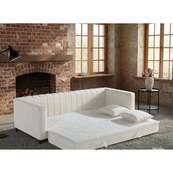 Luxora 84.6" Convertible Sleeper Sofa Bed, 2-in-1 Folding Sofa Bed with 2 Pillow (White) #030023 Get Set Style Furniture