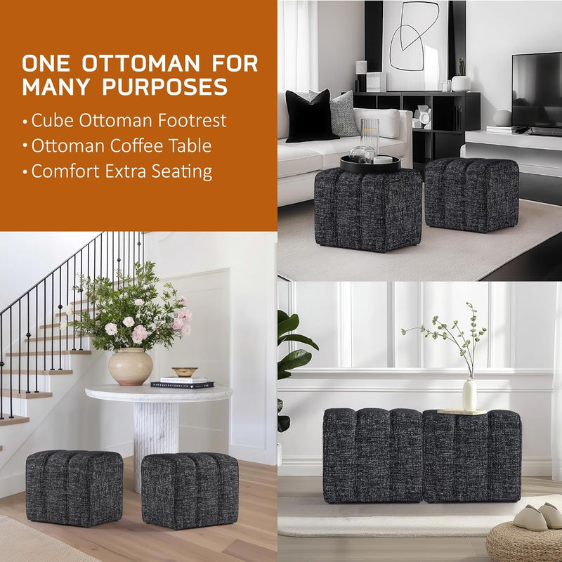 Black Linen Rectangle Ottoman 