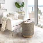 Load image into Gallery viewer, Wooden Base Storage Ottoman: Taupe Boucle #100105
