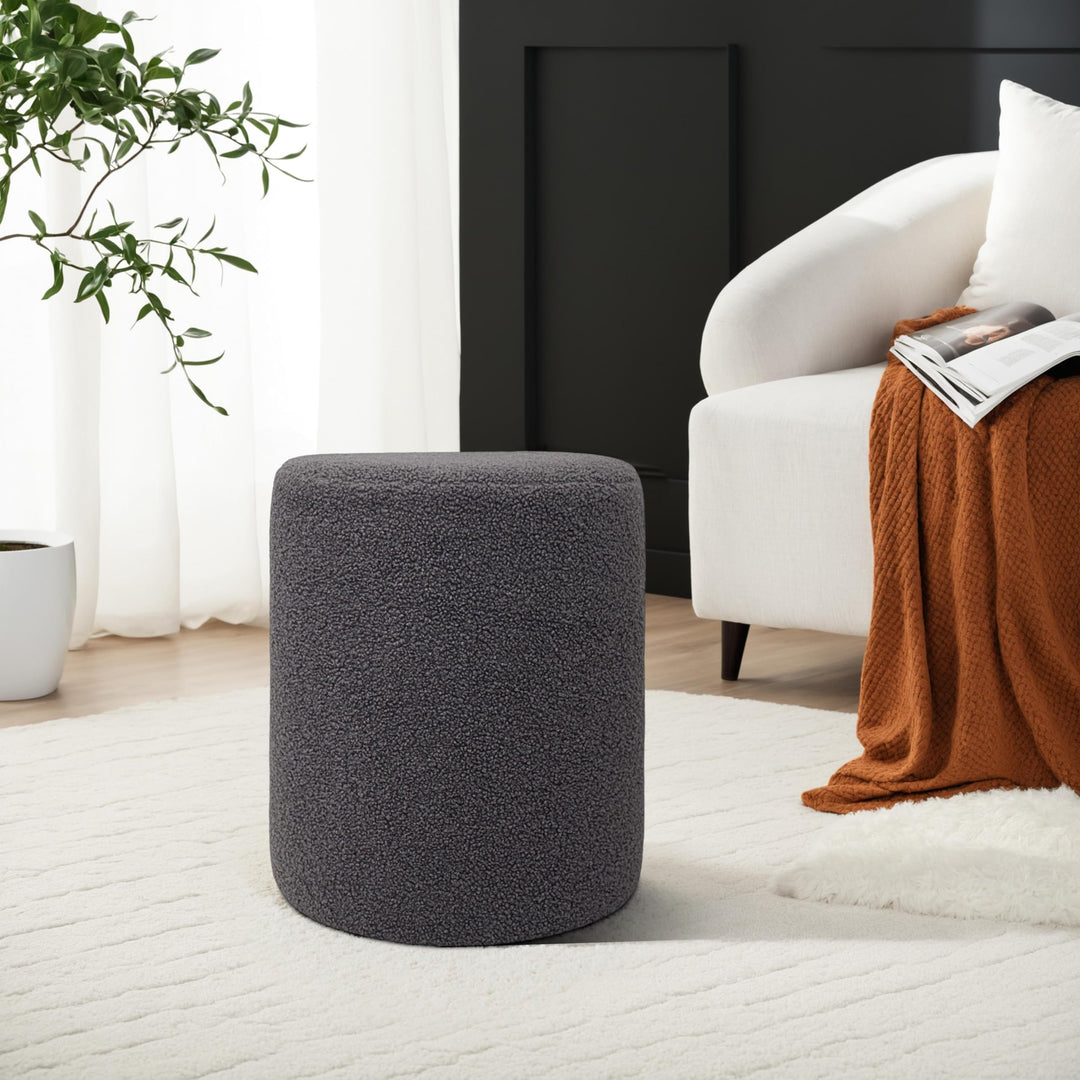 Linen Dark Gray Round Ottoman