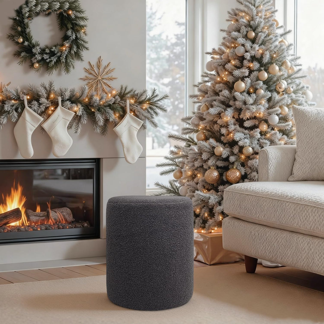 Linen Dark Gray Round Ottoman