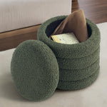 Load image into Gallery viewer, Cushen Sherpa Fabric Round Ottoman with Soft Padded Seat, Storage Vanity Stool, Upholstered Footrest (Green)
