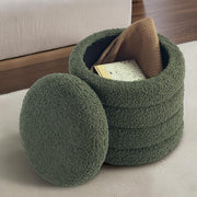 Cushen Sherpa Fabric Round Ottoman with Soft Padded Seat, Storage Vanity Stool, Upholstered Footrest (Green)
