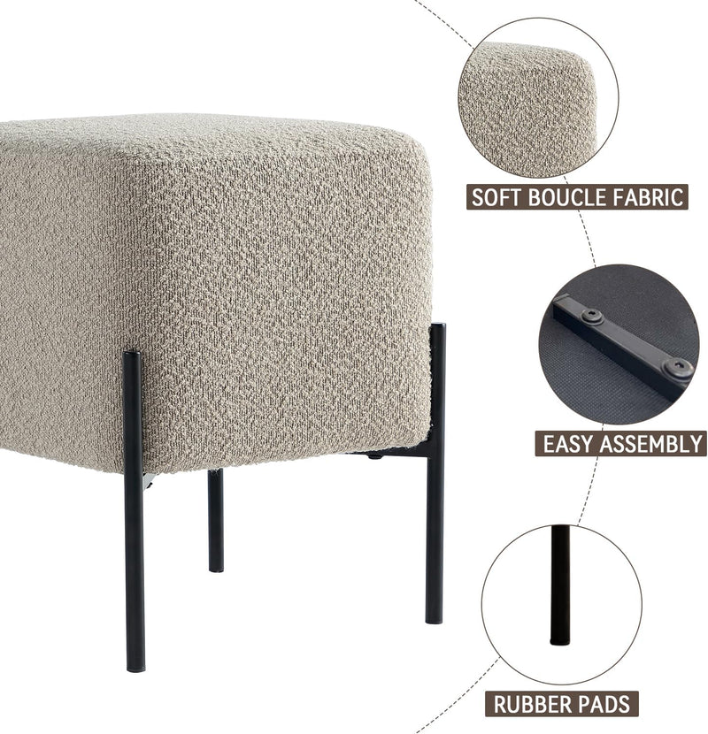 Khaki Cube-Shaped Boucle Stool 
