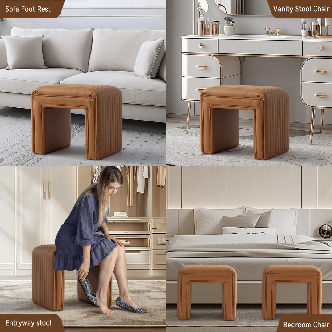 Brown U Shaped Leather Ottoman #100133