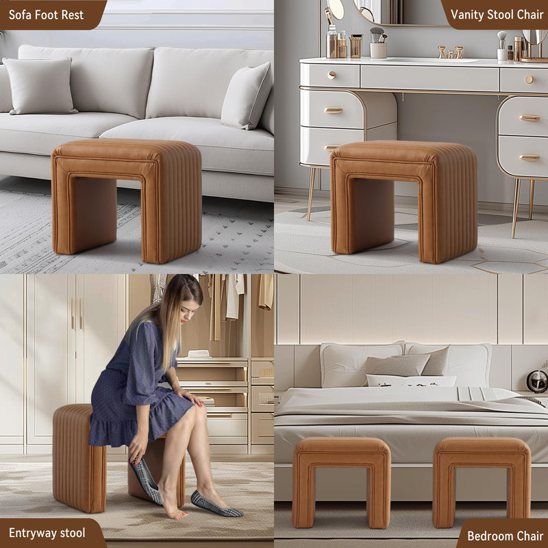 Brown U Shaped Leather Ottoman 