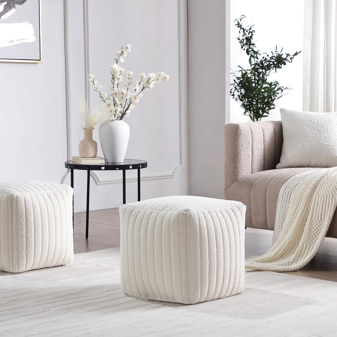White Boucle Stuffed Pouf #100069