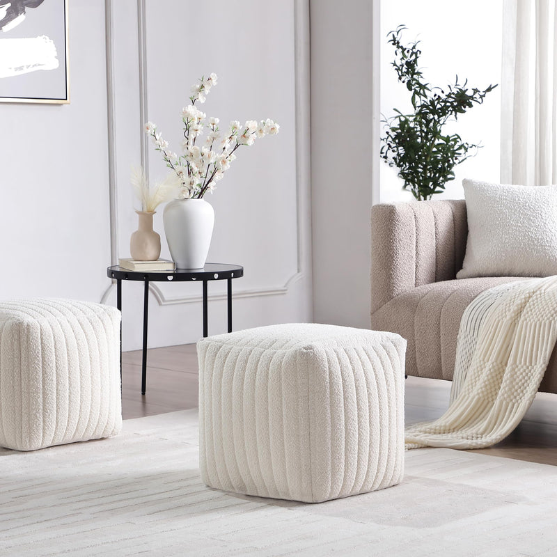 White Boucle Stuffed Pouf 
