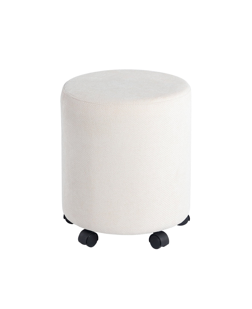 Ottoman with Wheels, Rolling Vanity Chair for Makeup, Upholstered Vanity Rolling Chair Footrest Round Ottoman Foot Stool for Living Room, Bedroom #100189