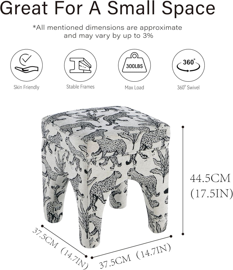 Upholstered Square Ottoman with Leopard Print, Soft Fabric Footrest Stool, Accent Vanity Stool for Living Room, Bedroom, Entryway Get Set Style Furniture