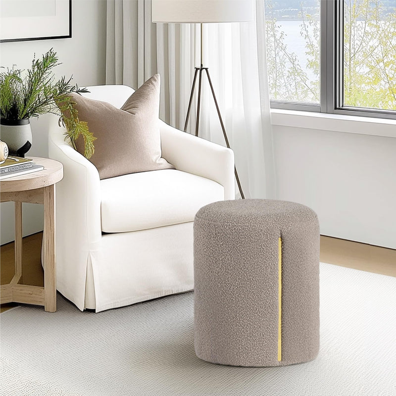Taupe Round Ottoman with Band 