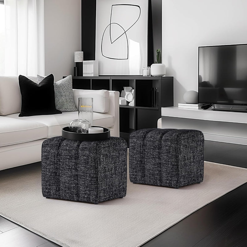 Black Linen Rectangle Ottoman 