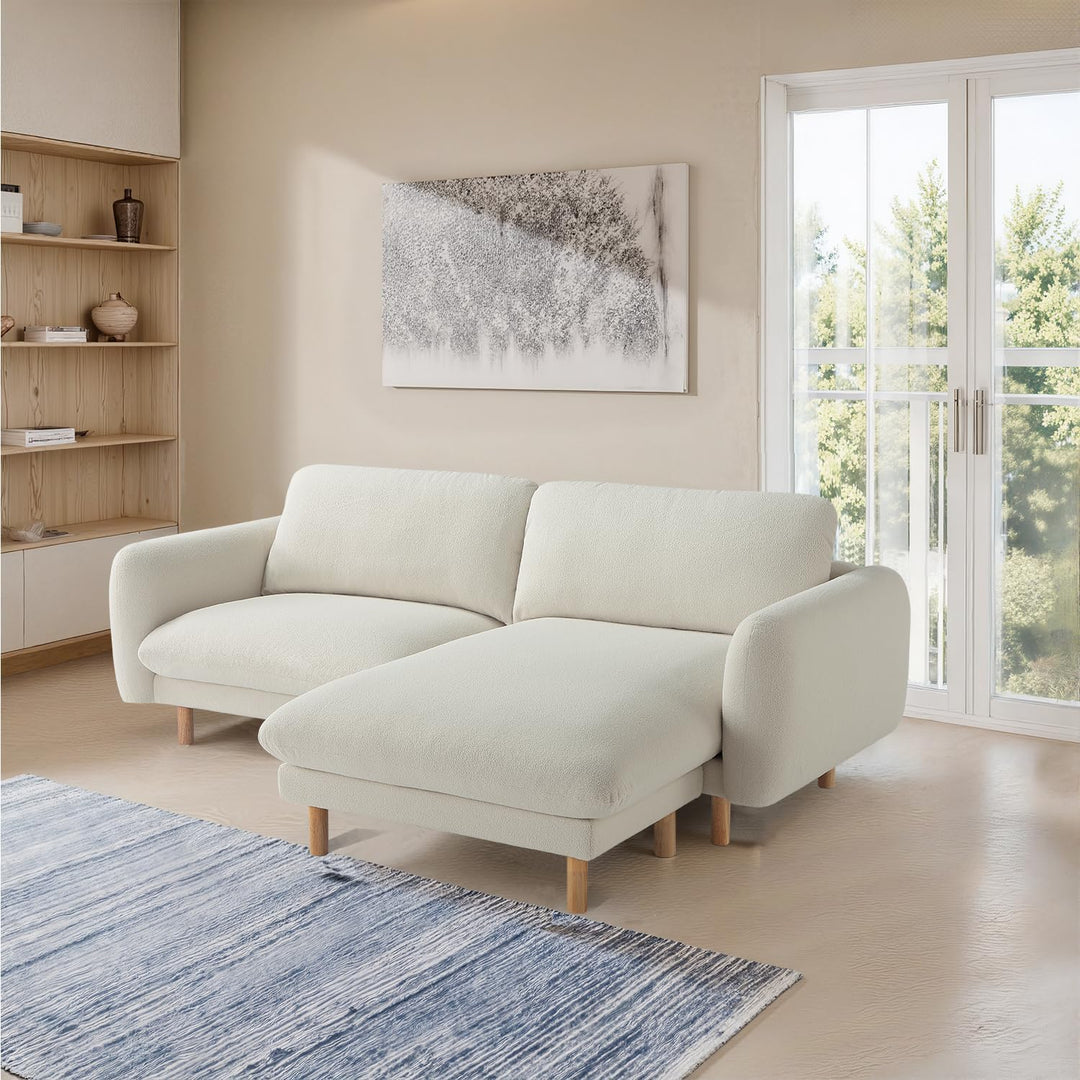 Off White Convertible Sectional Sofa, Modern L Shape Couches with Left/Right Chaise, 86"Wide Mid-Century Sofa with Reversible Cushions