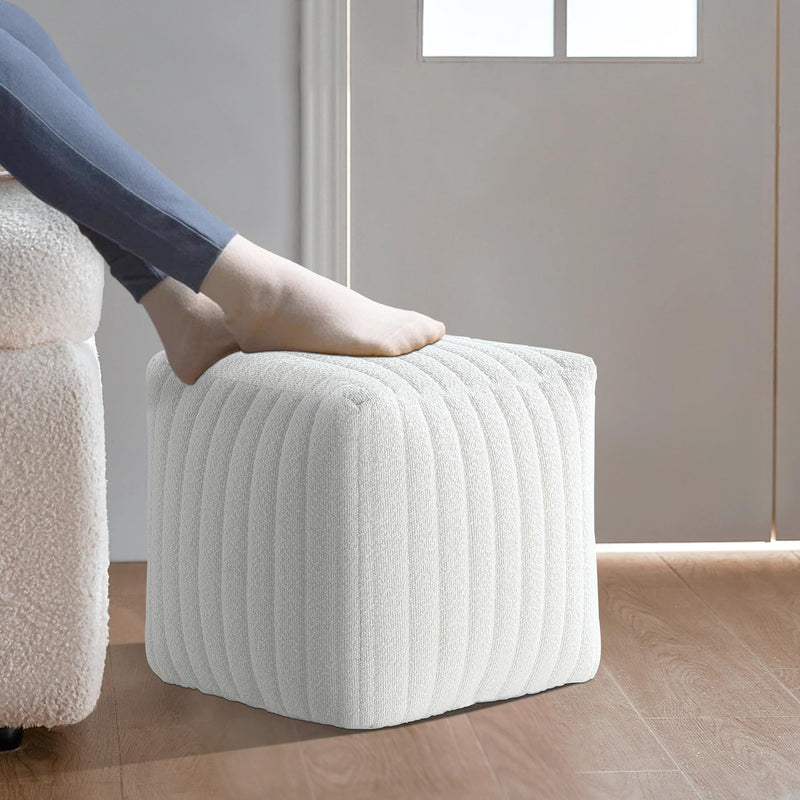 White Boucle Stuffed Pouf 