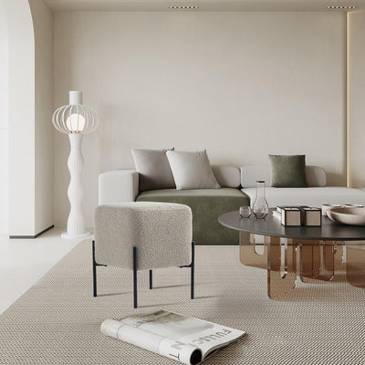 Khaki Cube-Shaped Boucle Stool #100053