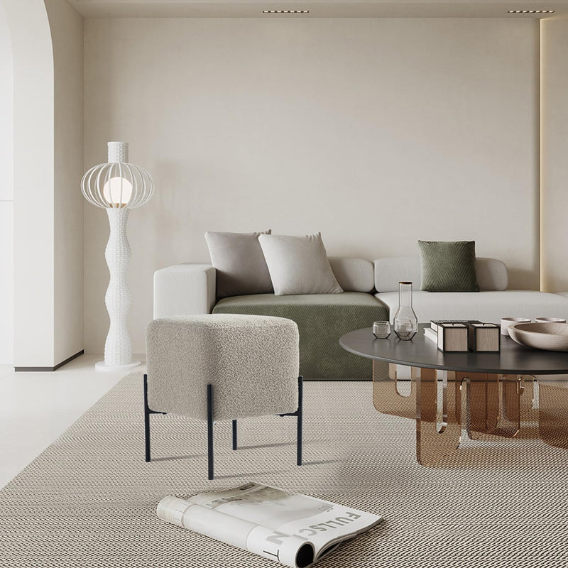 Khaki Cube-Shaped Boucle Stool 