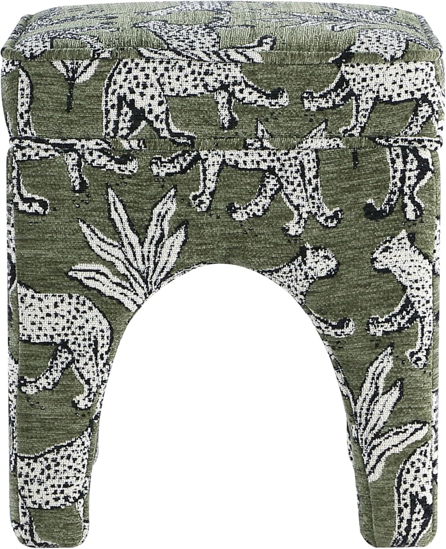 Upholstered Square Ottoman with Leopard Print, Soft Fabric Footrest Stool, Accent Vanity Stool for Living Room, Bedroom, Entryway Get Set Style Furniture