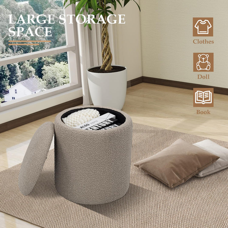 Taupe Round Ottoman With Storage 