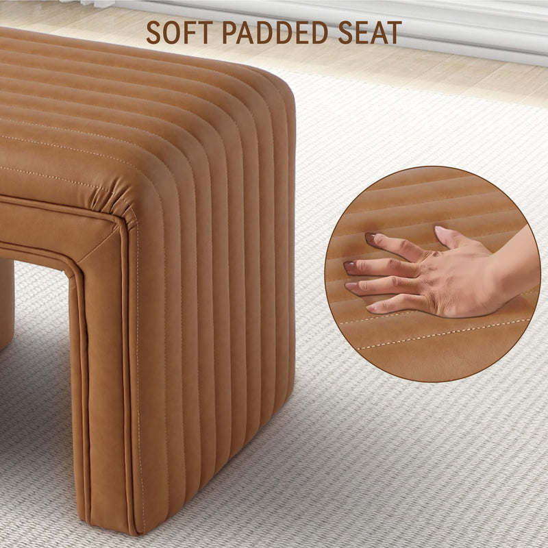 Brown U Shaped Leather Ottoman 