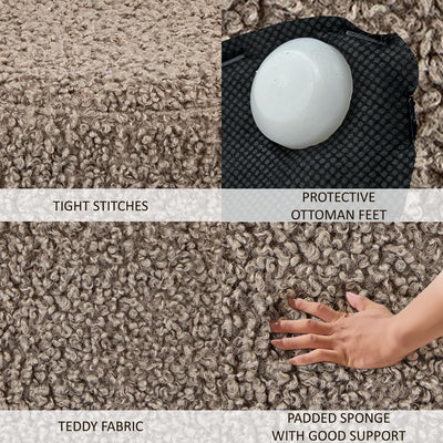 Taupe Sherpa Fabric Round Ottoman #100131