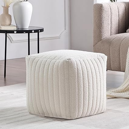 White Boucle Stuffed Pouf 