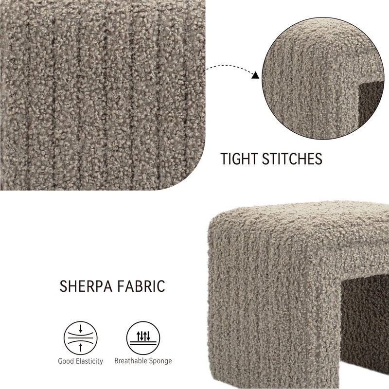 Taupe U Shaped Teddy Fleece Ottoman 