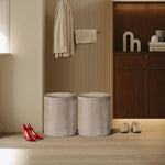 Load image into Gallery viewer, Beige Velvet Round Ottoman #100144
