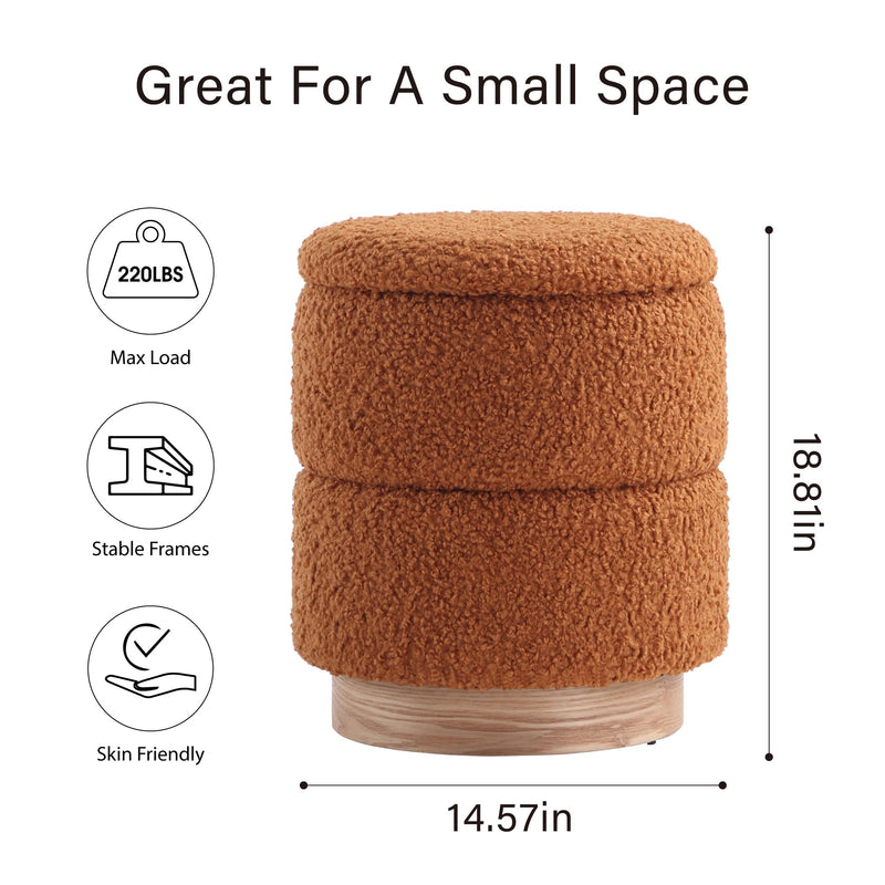 Wooden Base Storage Ottoman: Mustard Boucle 