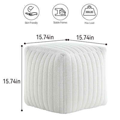 White Boucle Stuffed Pouf #100069