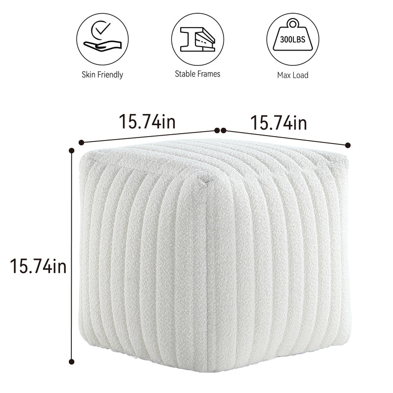 White Boucle Stuffed Pouf 