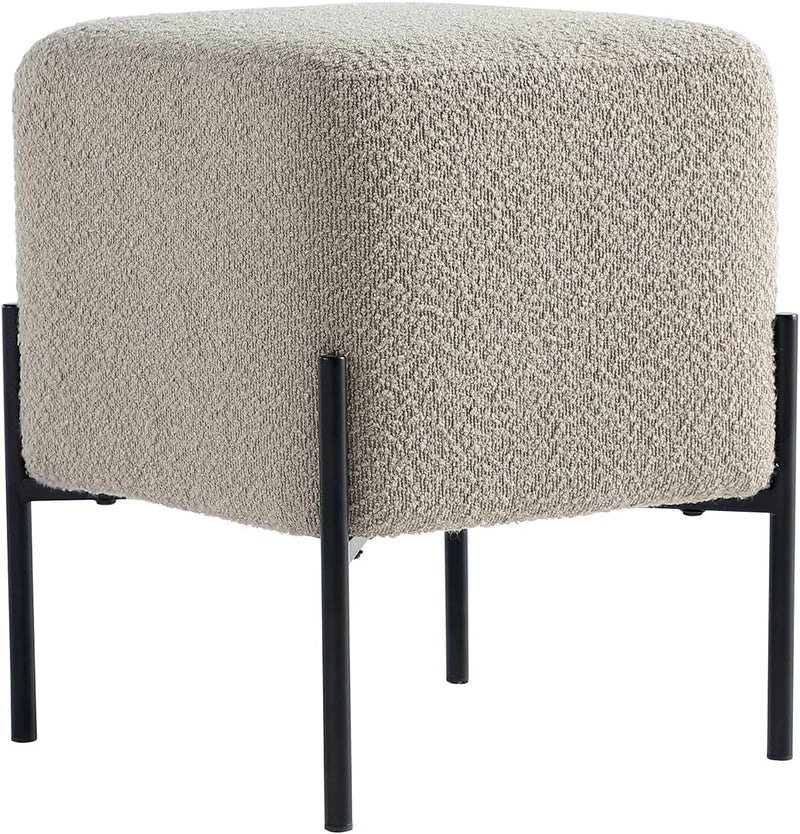 Khaki Cube-Shaped Boucle Stool 