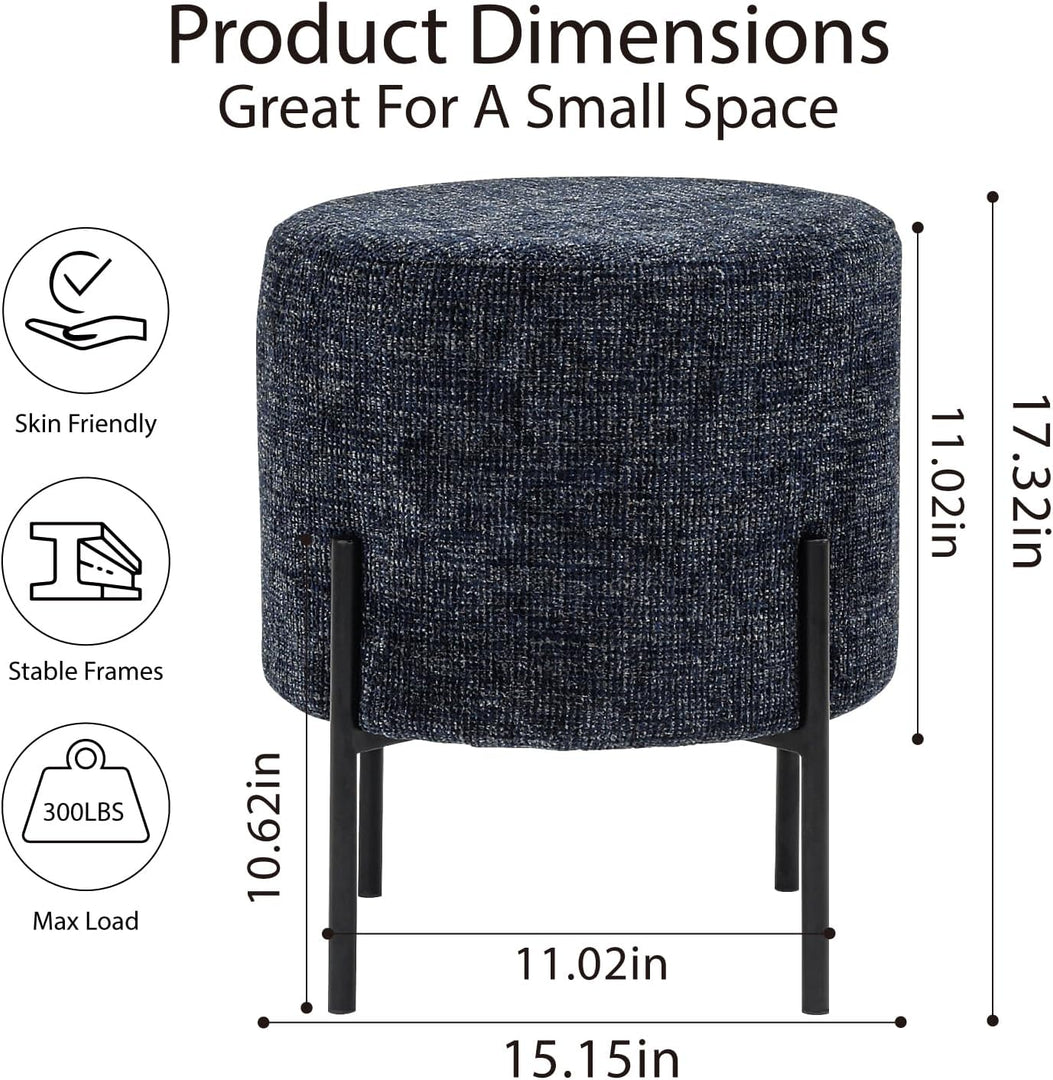 Linen Round Multifunctional Stool with Black Metal Legs (Blue)